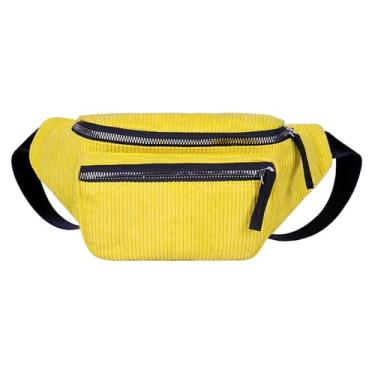 Imagem de eYLun Pochete feminina, casual, de veludo cotelê, bolsa de cintura ajustável, para viagens, caminhadas, corridas, ciclismo, Amarelo, Bolsa de cintura