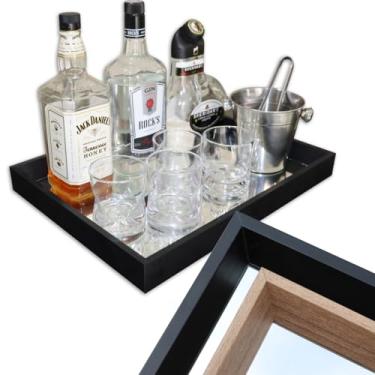 Imagem de Kit 2 Bandejas Espelhadas de Mesa Para Sala, Quarto, Cozinha, Bebidas Bar, Café, Lavabo, Decoração (Preta)