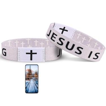 Imagem de Pmormyy Pulseira com versículo bíblico diário Jesus is King, pulseira usável de Jesus Cristão para mulheres e homens, Fibra de poliéster, Sem Pedra Preciosa