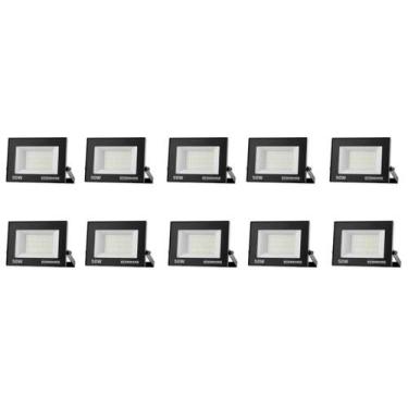 Imagem de Kit 10 Refletor Projetor Led 11cm Economax Branco Frio 50w