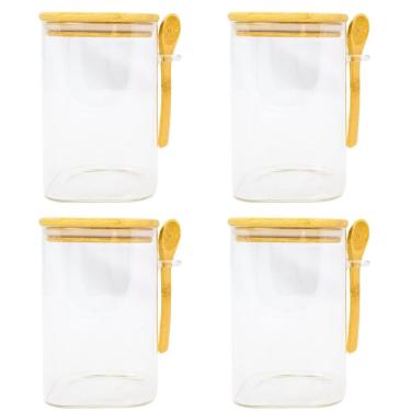 Imagem de Potes Herméticos De Vidro 1L Com Tampa E Colher Bambu Com 4 Unidades