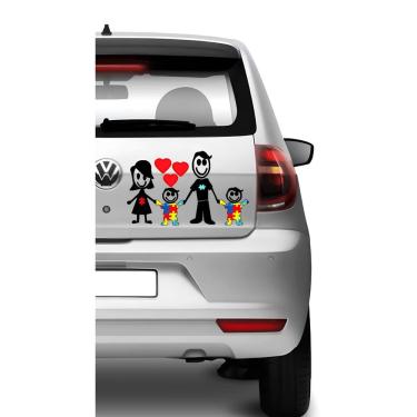 Imagem de Adesivo Para Carro Familia Feliz - Casal + 02 Filhos Autista