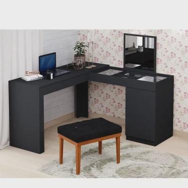 Imagem de Penteadeira Escrivaninha em L com Painel Fixo com Espelho