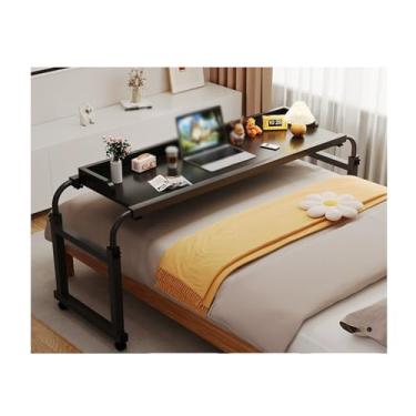 Imagem de Mesa com rodinhas para cama de solteiro/casal/queen/king size - mesa móvel para laptop com rodas - mesa de cama com rodinhas de altura ajustável para trabalho e jantar no computador