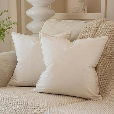 Imagem de JUSPURBET Conjunto de 2 capas de almofada decorativas brancas creme, 50 x 50 cm, para sofá, cama, capas de almofada de veludo aconchegantes com zíper oculto para decoração de sala de estar