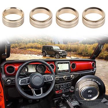 Imagem de Voodonala Maçaneta de interruptor de farol de ar condicionado para Jeep Wrangler JL JLU Gladiator JT 2018-2020, 4 peças de liga de alumínio dourada
