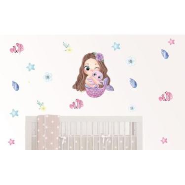 Imagem de Adesivo De Parede Sereia Polvo Elementos Marinhos Peixinho - Colakoala