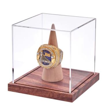 Imagem de LiTY Estojo De Exibição Anel Campeonato, Sem Necessidade Montagem, Suporte Único Acrílico Transparente Com Base Madeira Para Fãs Beisebol Esportivos, Proteção Uv (1 Pacote)