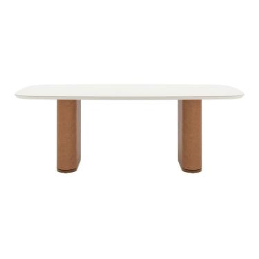 Imagem de Mesa para Sala de Jantar com Vidro Lintz Off White Fosco/Canela