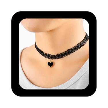 Imagem de Vacaonio Colar gargantilha vintage de renda com coração preto esmaltado com pingente de coração, colares de tatuagem gótica, colares de Halloween, cosplay, bijuteria para mulheres, Zinco, Sem Pedra