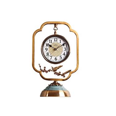 Imagem de WYUYIWH Relógio de mesa vintage relógio de mesa estilo europeu relógio de mesa retrô relógio de mesa de metal ornamentos de mesa casa quarto relógio de cabeceira relógio de mesa mudo relógios de