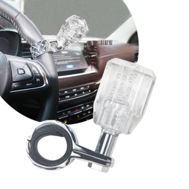 Imagem de EOHMAK Volante de carro, botão giratório de cristal acrílico, bola de impulsionador de volante, manípulo elétrico para carros, tratores, caminhões, acessórios de carro (branco)