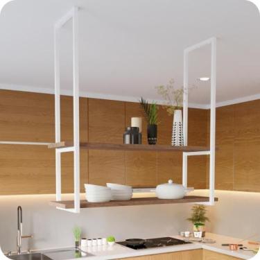 Imagem de Nicho Branco Prateleira Suspensa Teto Cozinha Madeira 1.20mt - MetalCr