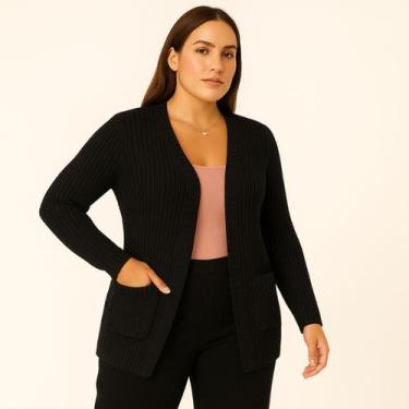 Imagem de Casaco Feminino cardigan Blusa Manga Longa Sobretudo Tricô Inverno - F