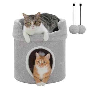 Imagem de PETEPELA Camas para gatos, casa na árvore para gatos pequenos com cama removível, refúgio para gatos, condomínio interno para gatos, 40 x 40 x 45 cm, cinza