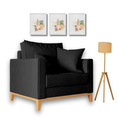 Imagem de Poltrona Beny Com Base e Pés de Madeira. - Leonardi, Preto