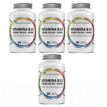 Imagem de Kit 4x Vitamina B12 Ácido Fólico Ferro 60 cápsulas Flora Nativa do Bra