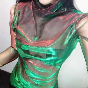 Imagem de Blusa Feminina Sexy de Malha Transparente com Manga Comprida - Degradê