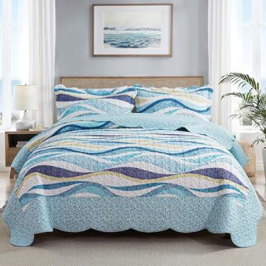 Imagem de HoneiLife Colcha California King 120 x 120 – Colcha de praia 3 peças, conjuntos de colcha costeira, colchas king grandes, colchas náuticas, cobertas de cama leve, colchas de verão