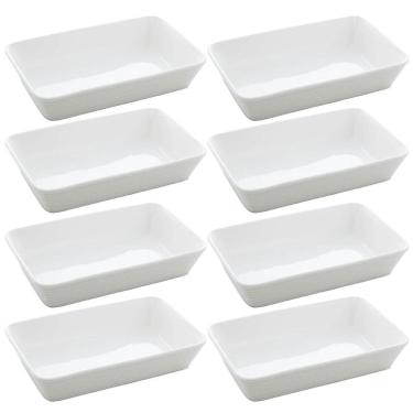 Imagem de Conjunto 8 Assadeiras de Porcelana Branca Travessas 30x20cm Restaurante Buffet Lyor