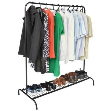 Imagem de Cabideiro Sapateira Arara Suporte de Roupa Ferro Provador Preto - Deco