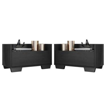 Imagem de Kit com 2 Mesas de Cabeceira 60 Cm com Pés Quadrados Preta