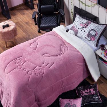 Imagem de Coberdrom Rosê Solteiro 02 Peças Dupla Face Sherpa E Manta
