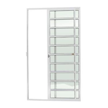 Imagem de Porta De Correr Com Travessas 2 Folhas Super Vidro Liso 210cm X 150cm Brimak Branco