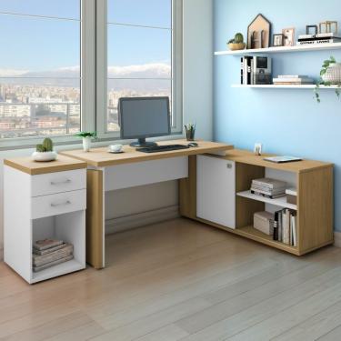 Imagem de Conjunto Home Office 2 Peças Escrivaninha Em L Smart E Gaveteiro Toq 2 Gavetas Artany Olmo/branco