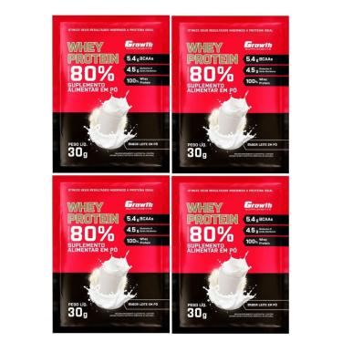 Imagem de Kit com 4 Saches Whey Protein 80% 30g Growth leite em pó