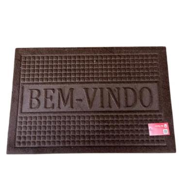 Imagem de Tapete de Porta Bem-Vindo 57x37 cm Antiderrapante em PVC e TNT, Felpa Baixa, Base em Borracha, Lavável (Exceto Máquina), Tipo Capacho para Entrada (MARROM)