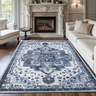 Imagem de chunsemeiju Tapete de área, antiderrapante e lavável à máquina, tapetes de lã sintética ultra macios para sala de estar, quarto, sala de jantar, cozinha, berçário – azul, 1,7 x 1,8 m