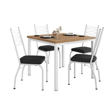 Imagem de Conjunto de Mesa Quadrada com Tampo MDP e 4 Cadeiras Adriana Revestimento Sintético Preto e Branco