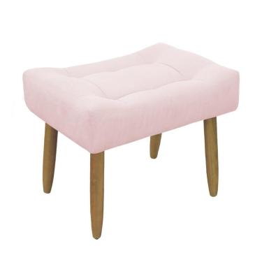 Imagem de Puff Banqueta Decorativo Pés Madeira Rosa Bebê