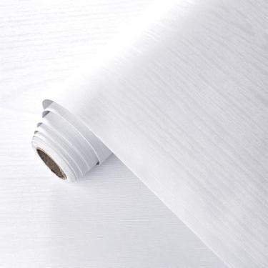 Imagem de Papel de parede de madeira branca para contato com papel de parede 39,9 cm x 499,9 cm vinil grão de madeira papel de parede espesso texturizado autoadesivo removível para móveis, bancada, descasque e