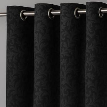 Imagem de Cortina Jacquard Com Ilhós Cromado Para Sala - Quarto - Escritorios - Janelas e Paredes Varios Tamanhos (Preta, 6,00m x 2,80m)