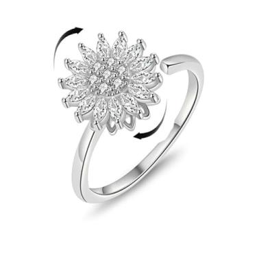 Imagem de bike8 Girassol Fidget Ring for Women Non Manchish Spinner Sunflowe Humor Anéis para Ansiedade Aberto Ajustável Alívio de Estresse Joias Presente, Cobre, Sem pedra preciosa
