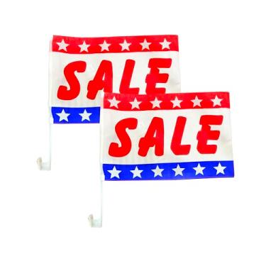 Imagem de Julysgift Pacote com 2 bandeiras patrióticas para janela de carro, 30 x 43 cm, unilateral, bandeiras publicitárias para promoção de marketing de revendedor de automóveis (bandeira de venda patriótica)