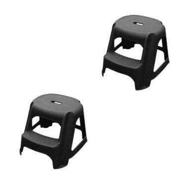 Imagem de Kit 2 Banquinho Com Degraus Antiderrapante Preto de 35 cm - Poly Plast