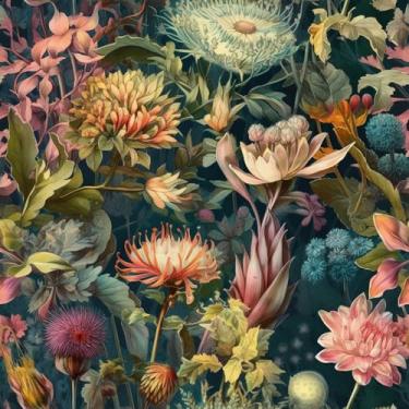 Imagem de Papel de parede de flores e plantas, vintage, botânico, autoadesivo, impermeável, removível, decorativo, fácil de descascar, colar em papel de contato para sala de estar, quarto, armários 45 x 599 cm