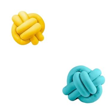 Imagem de Almofadas De Nó 28cm x 28cm Lindas Decorativas Sala Sofá Cama Cores (AMARELO E TIFFANY)