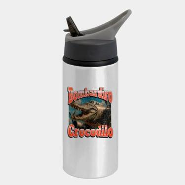 Imagem de Garrafa Squeeze Bico Prateada Premium 600ml - Bombadiro Crocodilo Funny Italian Brainrot Meme