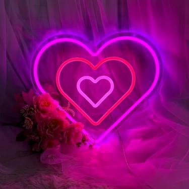 Imagem de YALLOVE Sinal neon de coração dançante rosa, 38 x 33 cm, luz neon de coração rosa para decoração de parede de quarto, alimentação USB de 5 V, sinal neon em forma de coração para quarto de meninas,