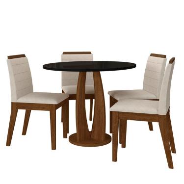 Imagem de Sala De Jantar Redonda Fontana Com 4 Cadeiras Freijó/preto/bege - M.a