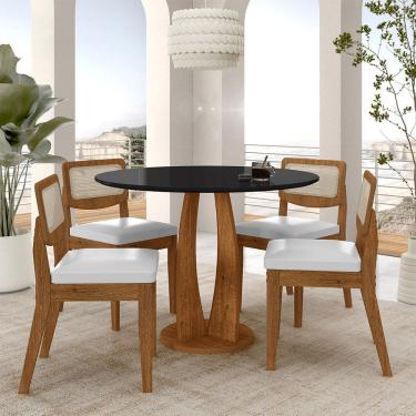 Imagem de Mesa Redonda Camogli 4 Cadeiras Sextavadas Freijó/pto/corino Bco - M.a