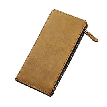 Imagem de Le'aokuu Carteira organizadora masculina de couro genuíno de qualidade com dobra dupla longa W1057, W1057 marrom claro 1, M, Bi fold