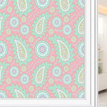 Imagem de Película de janela de privacidade de flores, textura de estilo floral, filme de vidro para sala de estar e escritório em casa, L90 x C 190 cm