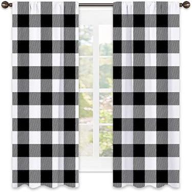 Imagem de Cortinas blecaute xadrez búfalo para quarto - Cortinas escurecidas com isolamento térmico para sala de estar, L 132 x C 239 cm