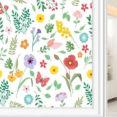 Imagem de Película de janela de privacidade de flores, textura de estilo floral, filme de vidro para sala de estar e escritório em casa, L90 x C 190 cm