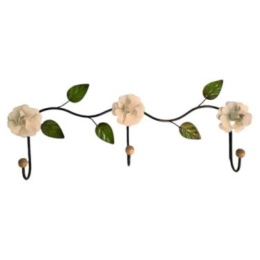 Imagem de Cabideiro Cabide de Parede 3 Ganchos em Ferro Com Flores (Branco)